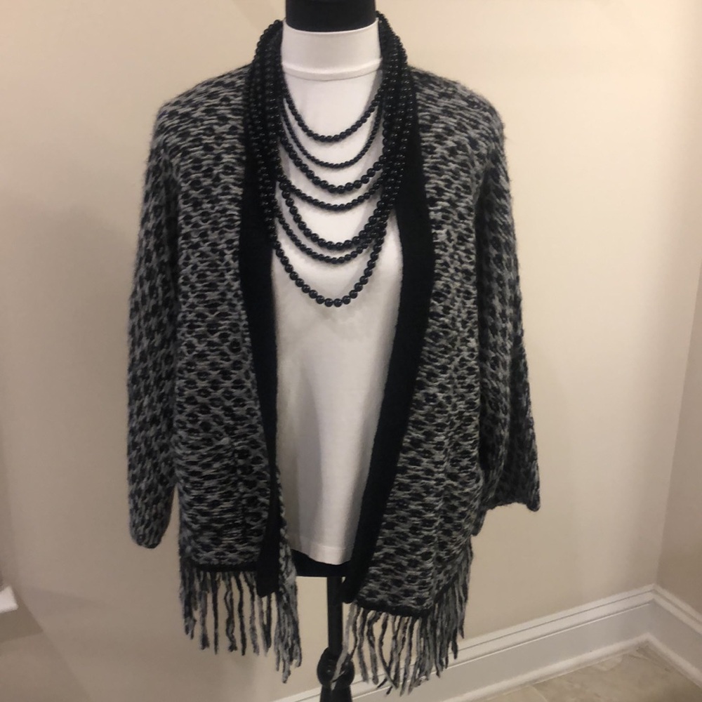 Loft Italian wool fringed open front sweater/jacket
